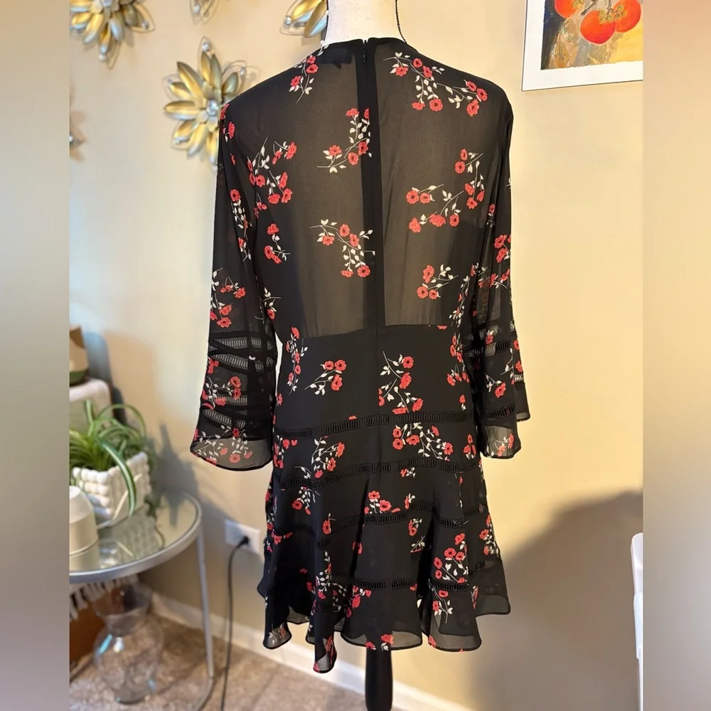 NWT Bardot Black Floral Long Sleeve Poppy Print Mini Dress - Picture 8 of 13